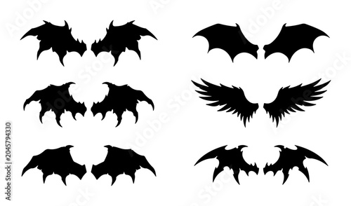 Konstfotografi Demon Wings Vector Set, Gothic Angel Wings, Fantasy Creature Silhouettes