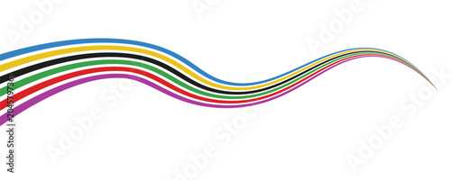 abstract wavy stripes with the colors of Paris Olympics games 2025 . vector illustration