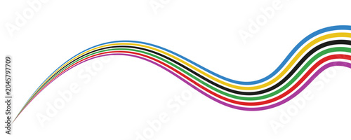 abstract wavy stripes with the colors of Paris Olympics games 2025 . vector illustration