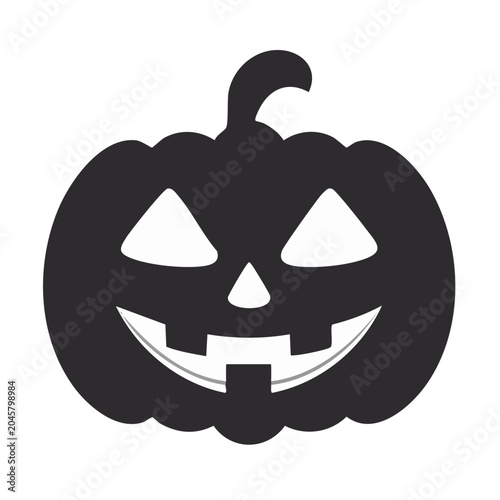 Black Halloween pumpkin icon with carved face