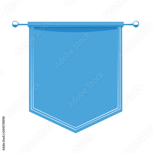 Blank blue pennant banner with white border on transparent background