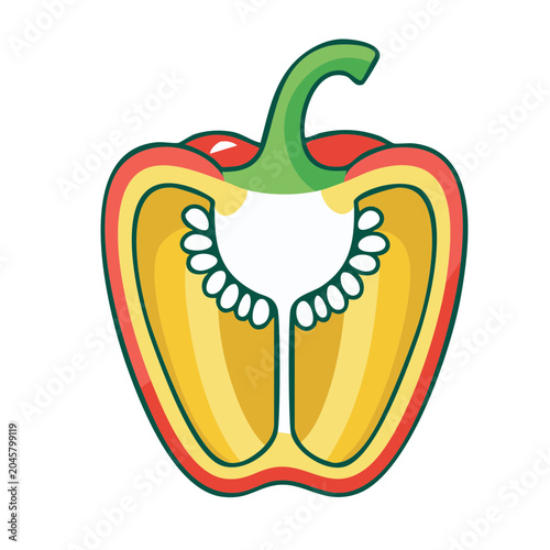 Cut bell pepper icon in flat design style