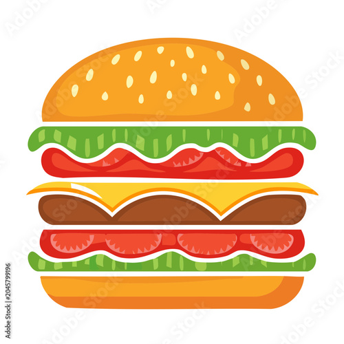 Flat design illustration of a double cheeseburger with lettuce and