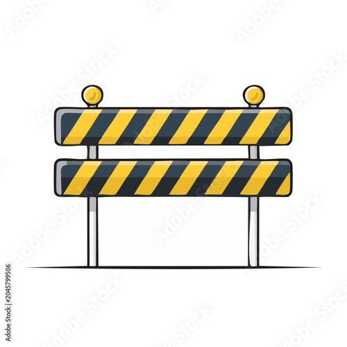 Yellow and black striped construction barrier with warning lights