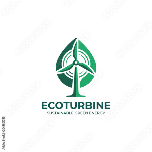EcoTurbine Wind Power Leaf Emblem Logo