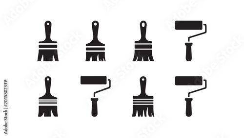 Collection of various paint roller and brush icons for renovation and painting projects vector.