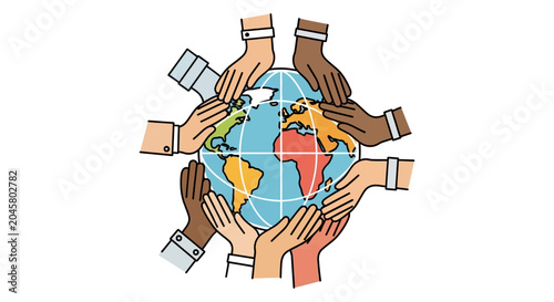 Diverse hands holding the Earth globe.