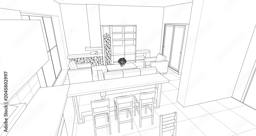Fototapeta premium interior kitchen living room 3d illustration
