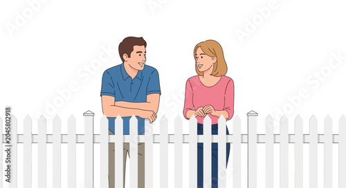 Man and woman standing by fence.