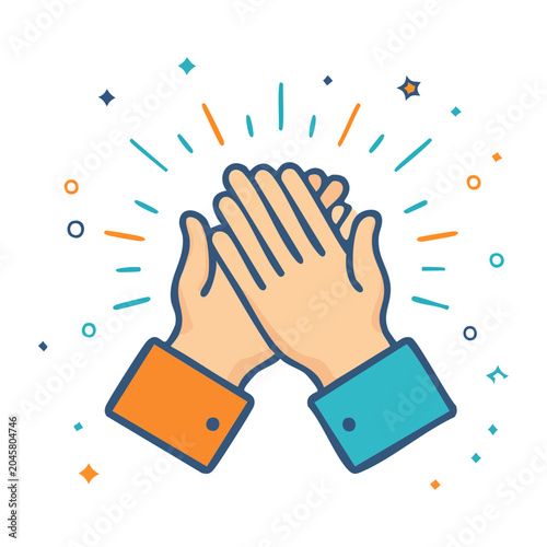 Flat design illustration of clapping hands with celebratory elements