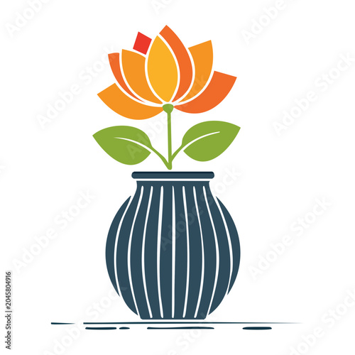 Stylized Lotus Flower in a Blue Vase