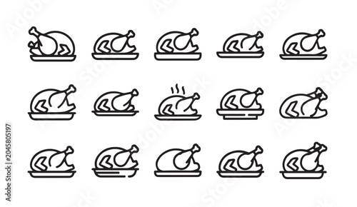 Roasted chicken icons with steam during a festive meal concept against a clean background