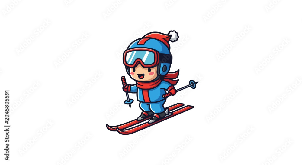 Fototapeta premium Cartoon character skiing on snow.
