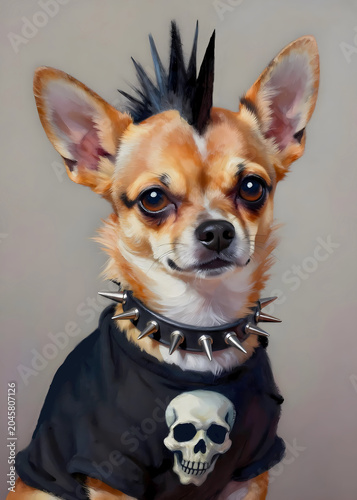 Painting of a funny goth chihuahua dog