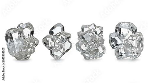 Collection of raw, unpolished diamonds isolated on a pristine white background