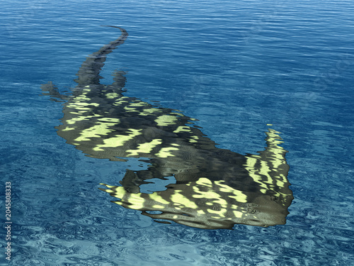 Prähistorisches Amphibium Diplocaulus in flachen Küstengewässern