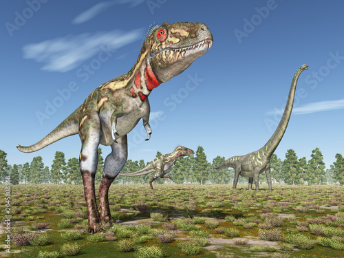 Dinosaurier Nanotyrannus und Mamenchisaurus