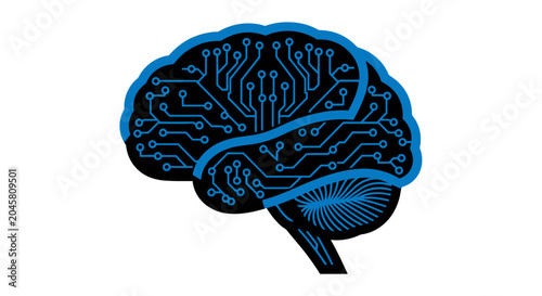 A digital illustration of a human brain integrated with electronic circuit patterns