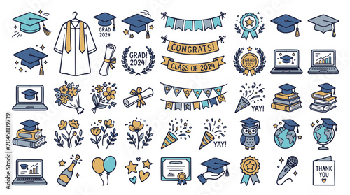 Canvas-taulu Graduation Elements Doodles for Class of 2024 Congratulations and Success