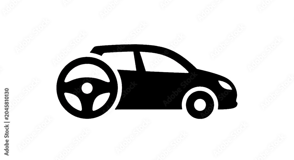 Fototapeta premium Vector illustration of car with steering wheel icon on a transparent background