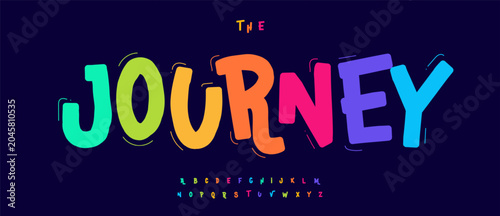 Fun Kid Font Joyful Journey Logo Alphabet Cartoon Letter Set Modern Typography, Cool Typographic Design for Adventure Comics Headline, Carnival Lettering Logotype, Youth Tee Fonts. Vector Typeface