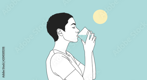 Woman drinking from a glass.