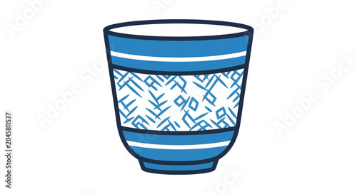Blue and white ceramic cup.