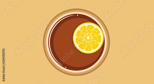 Brown Drink with Lemon Slice.