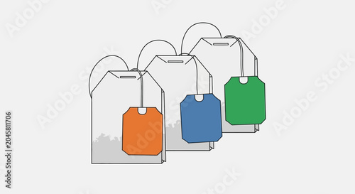 Colorful luggage tags on strings.