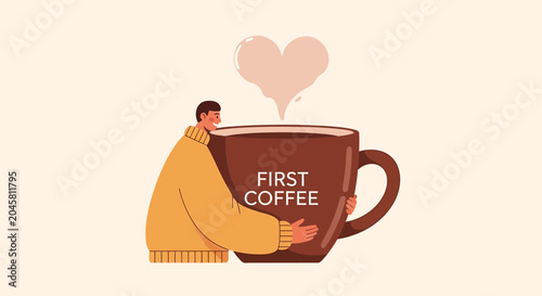 Man Holding Large Coffee Mug.
