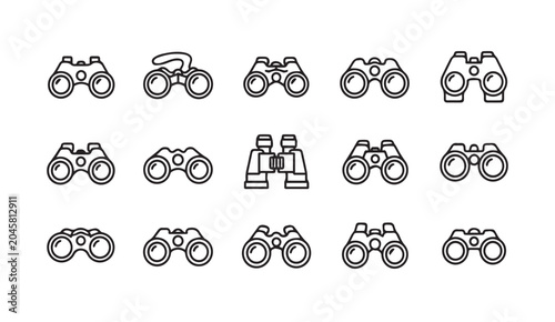 Various binocular icons in a simple line art style on a white background for visual exploration