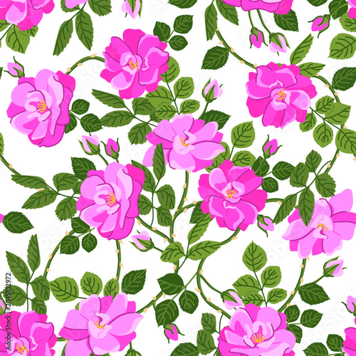 Canvas-taulu A seamless pattern with a branch of pink roses