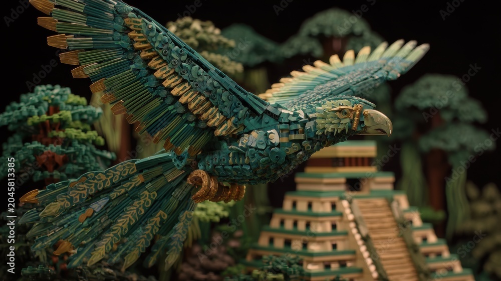 Obraz premium Aztec Eagle Sculpture with Pyramid Background