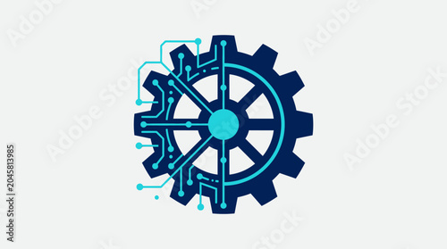 A digital gear icon representing modern industrial technology and mechanical innovation