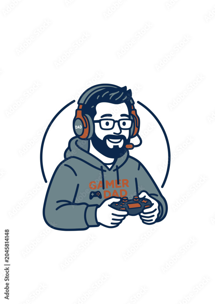 Obraz premium Hoodie Gamer with Headset Vector Avatar for Online Streaming