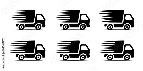 Truck Trailer with Stacked Goods, Repeating Transport Logo Icons on White Background Featuring Freight, Pallet, Logistics with Shipping
