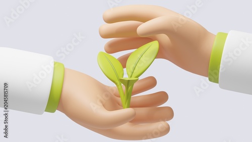 Photos Hand with leaves on light background
