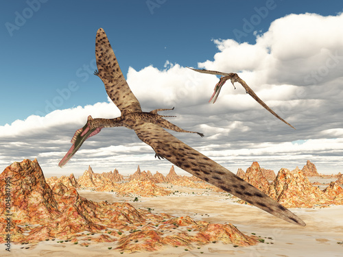 Flugsaurier Zhenyuanopterus über einer Gebirgslandschaft