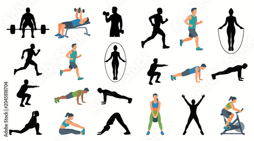 Fotografía Professional vector collection of fitness exercises and gym activities, weightli