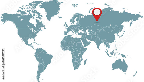 Valokuva World map. Grey modern vector map. Color pointers.