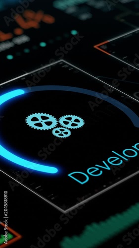 Agile project management, project life cycle, futuristic software interface (3d render) Vertical video