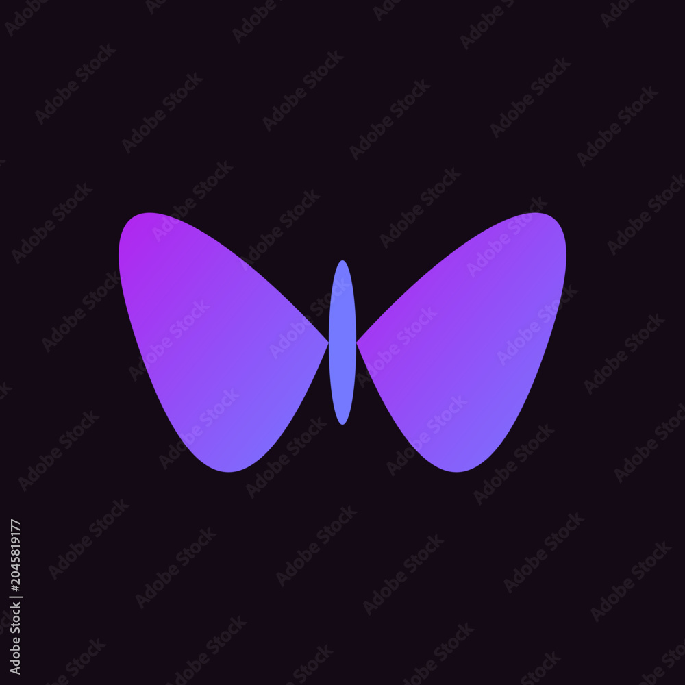Fototapeta premium Purple butterfly icon, gradient purple wings, minimalist design element, vector graphic