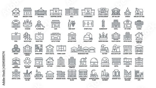 Fotografía Comprehensive collection of outline icons representing diverse residential comme