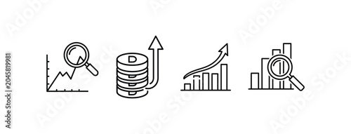 Valokuva Financial analysis and growth icons with magnifying glasses vector illustration