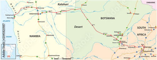 Map of the Trans Kalahari Corridor, Namibia, Botswana, South Africa
