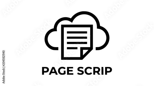 PAGE SCRIP cloud data documentation and digital invoicing icon illustrating automated document management, data logging, and efficient administrative paperless solutions for financial systems