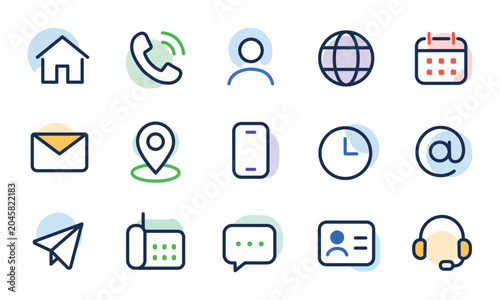 Valokuva Contact Icon Set Vector Illustration Featuring Home, Phone, User, Globe, Email,