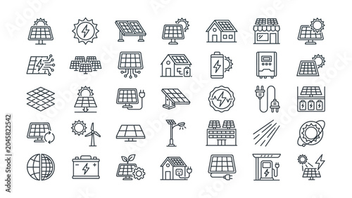 Konstfotografi A comprehensive collection of modern solar energy and renewable electricity icon