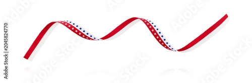 American patriotic ribbon wave isolated on white background with clipping path. Design element. Holiday Independence symbol.