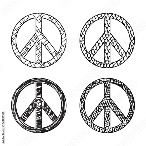 Canvas-taulu Hand drawn peace sign set with abstract textured patterns isolated on white back